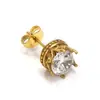 Brincos de Titânio com Coroa Cravejada de Diamantes Moda Retrô Europeia e Americana Nicho de Alta Qualidade Versátil Tendência para Homens e Mulheres Joias