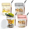 Copo Portátil de Aveia Amazon com Colher e Tampa Copo para Overnight Oats Salada Iogurte Copo de Café da Manhã Pote de Vidro Selado