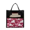 Bolsa de Mano Translúcida con Forma de Corazón, Lona Portátil, Estampado de Corazón Color Durazno, Neceser con Cremallera, Neceser Cuadrado de Gran Capacidad