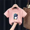 2160 # Camiseta de Algodão de Manga Curta Infantil para Uso no Verão para Meninos e Meninas, Tops Finos de Verão para Bebês e Crianças