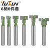 Corteador de Furo de Fechadura Yusheng Verde Conjunto de 6 Peças Fresadora para Marcenaria Fresadora de Dupla Face Cortador de Fenda em T Ganchos para Porta-Retratos Gongs