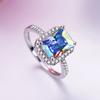 Anel de Diamante sona Europeu e Americano Quilate Anel de Diamante Retangular Princesa Comércio Exterior Zircônia Colorida Microincrustada Joias Femininas