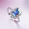 Anillo de Diamantes Sona Europeo y Americano Quilates Princesa Rectangular Anillo de Diamantes Comercio Exterior Micro-incrustado Zircón Colorido Joyería para Mujer