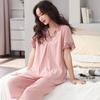 Pijama Modal para Mulheres, Verão Fino Manga Curta Calça Capri, Roupa de Descanso Casual Plus-Size para Mães de Meia-Idade, Adequada para Usar Fora