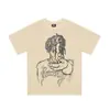 Marca de moda europeia e americana Revenge camiseta com estampa de personagem de esboço pintado à mão moda de verão universitária manga curta solta masculina e feminina