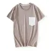 Camiseta de Algodão Bambu de Manga Curta para Homens, Camiseta 100% Algodão, Gola Redonda, Top Casual de Cor Contrastante, Camiseta de Algodão Bambu Peça Única para Dropshipping para Homens