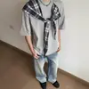Chal de Tartán de Peso Pesado con Empalme de Camiseta Falsa de Dos Piezas de Manga Corta para Hombres y Mujeres Top Básico de Verano Holgado con Cuello Redondo Camiseta