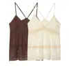 Top tipo camisola casual de moda bordado para mujer, popular en INS europeo y americano, tela transparente, transfronterizo de AliExpress, color café, color albaricoque