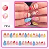 Color Macaron Bloqueo de Color Rayas Puntos Estrella Arte de Uñas Estilo Francés Uñas Cortas Almendra Comercio Exterior Uñas Postizas Al Por Mayor