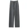 Nuevos Pantalones de Pierna Ancha de Cachemira para Mujer con Cordones Otoño Invierno Engrosados Con Bolsillos Modernos Suaves Versátiles Adelgazantes de Pierna Recta Pantalones Casuales
