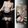 Falda de Oficina Sexy de Secretaria Naranja para Amistad y Diversión con Corte de Encaje Ajustado a la Cadera Tentación Uniforme de Discoteca Conjunto de Pijama