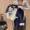 Conjunto de Moletom Quente com Forro de Fleece Outono/Inverno 2026 para Crianças, Algodão Estilo Coreano Casual Fashionável Conjunto Espesso para Meninas