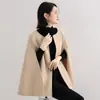 Capa de lana para otoño e invierno abrigo diseño japonés y coreano cuello redondo estilo capa holgada color liso pantalones cortos chaleco de lana
