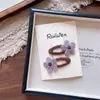 Pinzas para el pelo tipo coreano para niñas, de color oscuro, básicas, con bordado de flor, para otoño e invierno, pinzas laterales con flores de terciopelo de felpa
