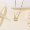 Collar de Acero Inoxidable de Cuatro Hojas Transfronterizo para Mujer, Cadena para Clavícula con Colgante de Trébol de la Suerte de Nácar por Ambos Lados, Joyería de Lujo de Nicho