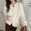 Cárdigan de punto de estilo coreano para otoño e invierno, versátil, con estampado de corazón de colores, botones grandes, nuevo, moderno y suave, abrigo tipo suéter de corte holgado para mujer