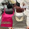 Camisola sin espalda en forma de U para mujer con almohadillas de látex en el pecho, tirantes finos integrados, prenda exterior de verano adelgazante, top bonito en la espalda