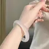 Popular Pulsera de Ágata Natural Congelada Lichi Luna Blanca para Mujer, Pulsera de Jade Tipo Hielo con Alta Transparencia de Hielo y Calcedonia