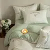 Conjunto de Cuatro Piezas 100S Aerografiado Otoño/Invierno Bordado de Rosas Ropa de Cama Cálida Estilo Lujo Ligero Sábanas Fundas Nórdicas Sábanas Ajustadas