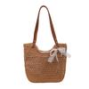 Bolsa casual de algodón tejido de un solo hombro de gran capacidad, nueva bolsa tote estilo calado, bolsa de playa para vacaciones junto al mar para mujer