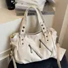 Bolso Tote de Color Sólido Simple de Gran Capacidad Decoración con Cremallera Bolso de Hombro Clásico Textura Popular Retro Bolso Cruzado de Alta Calidad