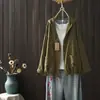 Casaco Cardigan com Capuz e Cordão na Barra, Manga Longa, Estilo Artístico, Feminino, Primavera 2024, Top Casual Soltinho