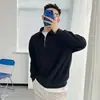 Nova Blusa de Moletom Meio Zíper de Outono para Homens, Design Casual Solto Retro Americano, Top de Estilo Nicho, Pulôver de Cor Sólida