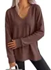 Amazon Comercio Exterior Transfronterizo Otoño/Invierno 2026 Nueva Camiseta de Waffle de Color Sólido con Cuello en V Holgada de Manga Larga con Abertura para Mujer