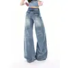 Jeans casuales de pierna ancha, holgados, con lavado azul y efecto desgastado para mujer, pantalones rectos de tiro bajo, fluidos, para primavera y otoño, de largo hasta el suelo