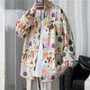Gato japonês estampado camisa de manga comprida Homens Outono Design Sense Top Hong Kong Estilo Casaco Primavera e Outono elegante Duffian Camisa bonita