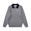 Suéter Polo com Gola Color Block Estilo Old Money Masculino Outono Inverno Malha Jacquard com Textura Ondulada Top Solto de Manga Longa para o Trabalho