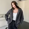 Sudadera con capucha 133 para mujer, nuevo estilo de otoño, prenda exterior versátil, corte holgado y relajado estilo coreano, cárdigan con forro polar para otoño e invierno
