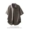 Camisa Transpirable de Seda Hielo Imitación Lino de Manga Corta para Hombre, Estilo Delgado de Verano, Marca Japonesa de Moda, Chaqueta Holgada de Manga Media para Hombre de Talla Grande