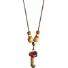 Collar Colgante de Hongo con Cuentas de Madera Moda Estilo Étnico Cadena para Clavícula Personalidad de Nicho Joyería de Alta Gama al por Mayor para Mujeres