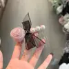 Nuevo Peine de Malla Rosa Estilo Coreano de Lujo Ligero para Mujer, con un Toque de Alta Gama, Decoración de Perlas, Versátil Accesorio para Recogidos