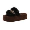 Nuevos Zapatos de Felpa Estilo 2025 para Mujer para Usar Afuera, Moda con Moño Suela Gruesa que Aumenta la Altura Otoño e Invierno Zapatillas de Algodón de Una Tira