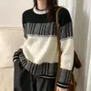 Suéter Pulôver Jacquard Color Block Nicho Coreano Feminino Outono Inverno Novidades Design Patchwork Malharia de Comércio Exterior Transfronteiriço