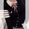 Polo con bordado de cachorro, cuello tipo polo, estilo universitario, broche de lazo, manga larga tejida, nuevo top de camiseta con cuello camisero para otoño e invierno para mujer
