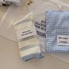 Calcetines de rayas azul claro para mujer, de primavera y verano, de tubo medio, de algodón, con etiqueta de tela Love Heel, de Corea del Sur, de moda.