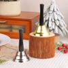 Papai Noel de madeira com cabo de madeira, sino de mão, sino de Natal dourado e prateado, suprimentos de decoração, sino de chamada de ordem de classe
