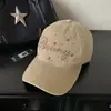 Gorra de béisbol con letras de estrella retro desgastadas y pedrería para mujer, estilo nuevo primavera verano, tendencia callejera, sombrero de visera de pato para adelgazar la cara