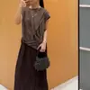 Top de Estilo Perezoso con Diseño de Cinta Retorcida en Stock, Caído, Transpirable, Corte Holgado, Adelgazante, Diseño Único de Manga Corta
