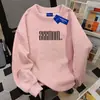 Novo Moletom com Capuz de Gola Redonda com Estampa de Letras Estilo Streetwear de Alta Qualidade Outono/Inverno para Mulheres Americano Solto Casual Par Top