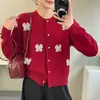 Estilo Coreano Primavera y Otoño Nuevo Tres Dimensiones Industria Pesada Encaje Lazo Todo Fósforo Suave Dulce Estilo Suéter de Punto Cárdigan Cuello Redondo