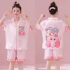 Pijama de Niña para Verano, Seda de Hielo Delgado de Manga Corta Dibujos Animados Linda Niña Grande Conjunto de Verano Ropa para el Hogar