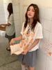 Camiseta de Manga Corta de Algodón Puro para Mujer Estilo Perezoso Estilo de Gama Alta Camiseta Estampada de Manga Media Prenda Superior Camiseta Estilo Hong Kong Tendencia