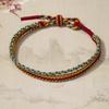 Pulseira Trançada com Fio de Ouro Estilo Antigo Três Vidas Três Mundos, Pingente de Fio Vermelho para o Ano de Nascimento, Acessório de Pulseira de Bola Bordada, Pequena Decoração Finalizada
