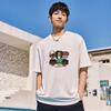 Camiseta de Manga Corta Estampada Diversión de Verano para Hombre, Combinable, Seda Helada Fresca, Estilo Hong Kong, Holgada, de Media Manga, Top Blanco para Pareja
