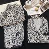 Pijama de seda gelo para mulheres, estampa de leopardo, roupa simples para casa, manga comprida, atacado, primavera e verão, novo, comércio exterior