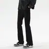 Jeans Pretos Americanos High Street para Homens e Mulheres, Tendência Nacional de Verão Versátil Reto Básico Flare Emagrecedor Calças Longas Estilo Fino